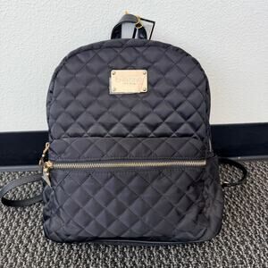 Bebe Women's Black Quilted Backpack Purse Bag Gold Hardware Buckle Straps NEW